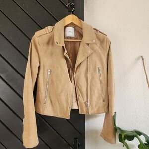 MANGO Tan Genuine Leather/ Suede Moto Jacket
